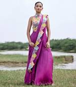 Magenta satin palazzo saree with blouse