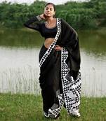 Black satin saree with blouse