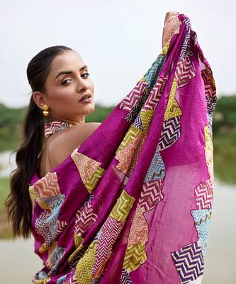 Magenta kora silk saree with blouse 2