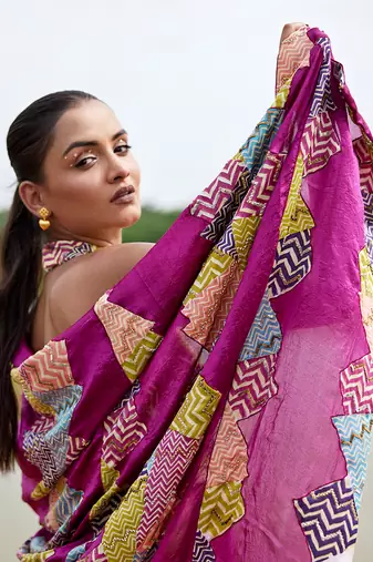 Magenta kora silk saree with blouse