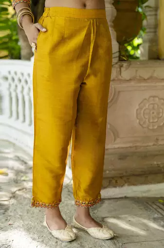 Vredevogel women's cotton silk blend kurta with trousers pant & nazneen dupatta set
