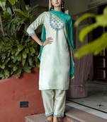 Vredevogel women's cotton silk blend kurta with trousers pant & nazneen dupatta set
