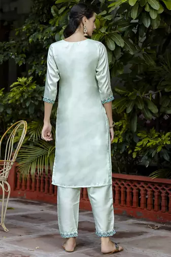 Vredevogel women's cotton silk blend kurta with trousers pant & nazneen dupatta set
