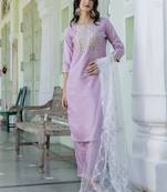 Vredevogel women's silk blend kurta with trousers pant & embroidery work dupatta set