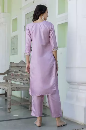 Vredevogel women's silk blend kurta with trousers pant & embroidery work dupatta set