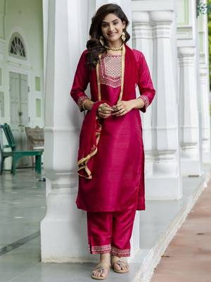 Vredevogel women's silk blend straight kurta with trousers pant & nazneen dupatta set 1