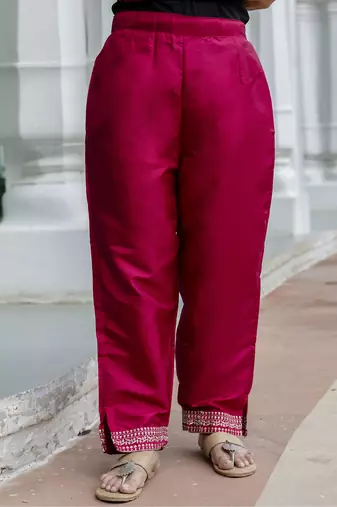 Vredevogel women's silk blend straight kurta with trousers pant & nazneen dupatta set