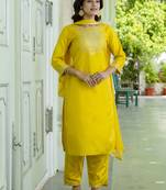 Vredevogel women's silk blend straight kurta with trousers pant & nazneen dupatta set