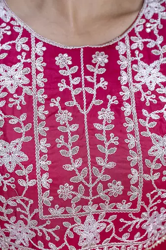Vredevogel women's chinon silk kurta & trousers pant with nazneen shibori print dupatta
