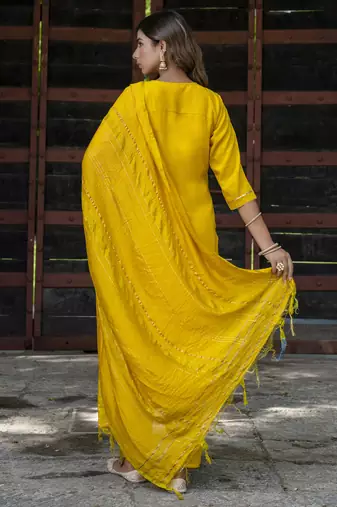 Vredevogel women's chinon silk kurta & trousers pant with nazneen shibori print dupatta