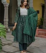 Vredevogel women's chanderi modal butti kurta with trouser pant & embroidered chanderi dupatta