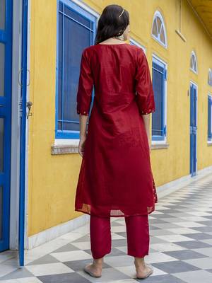 Vredevogel women's chanderi modal butti kurta with trouser pant & embroidered chanderi dupatta 2