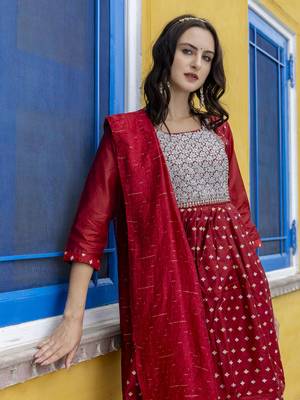 Vredevogel women's chanderi modal butti kurta with trouser pant & embroidered chanderi dupatta 3