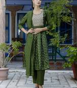Vredevogel women's chanderi modal butti kurta with trouser pant & embroidered chanderi dupatta
