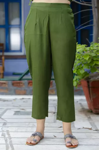 Vredevogel women's chanderi modal butti kurta with trouser pant & embroidered chanderi dupatta