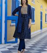 Vredevogel women's chanderi modal butti kurta with trouser pant & embroidered chanderi dupatta