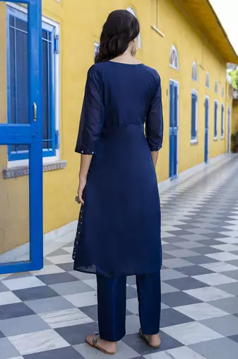 Vredevogel women's chanderi modal butti kurta with trouser pant & embroidered chanderi dupatta