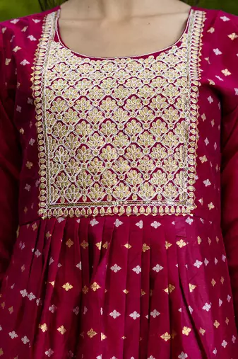 Vredevogel women's chanderi modal butti kurta with trouser pant & embroidered chanderi dupatta