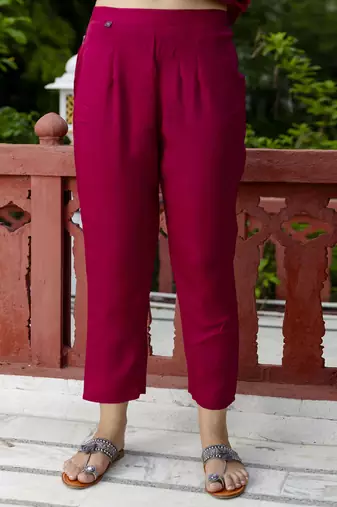 Vredevogel women's chanderi modal butti kurta with trouser pant & embroidered chanderi dupatta