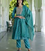Vredevogel women's chanderi modal butti kurta with trouser pant & embroidered chanderi dupatta