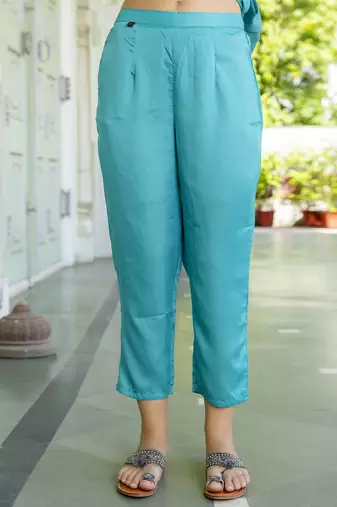 Vredevogel women's chanderi modal butti kurta with trouser pant & embroidered chanderi dupatta