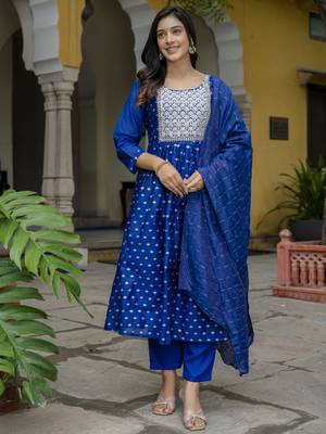 Vredevogel women's chanderi modal butti kurta with trouser pant & embroidered chanderi dupatta 1