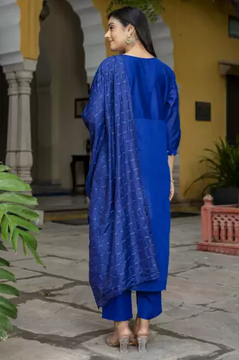 Vredevogel women's chanderi modal butti kurta with trouser pant & embroidered chanderi dupatta