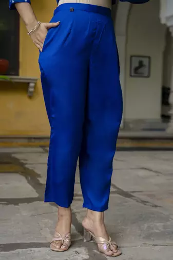Vredevogel women's chanderi modal butti kurta with trouser pant & embroidered chanderi dupatta