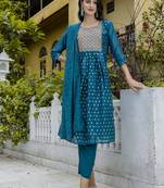 Vredevogel women's chanderi modal butti kurta with trouser pant & embroidered chanderi dupatta
