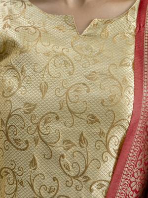 Vredevogel women's cotton silk jacquard kurta pant set with banarasi woven self designed dupatta 4