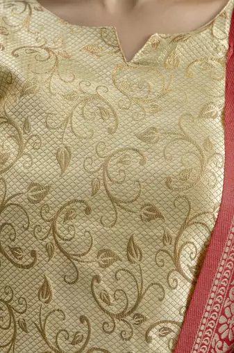 Vredevogel women's cotton silk jacquard kurta pant set with banarasi woven self designed dupatta