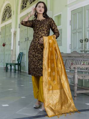 Vredevogel women's cotton silk jacquard kurta pant set with banarasi woven self designed dupatta 1