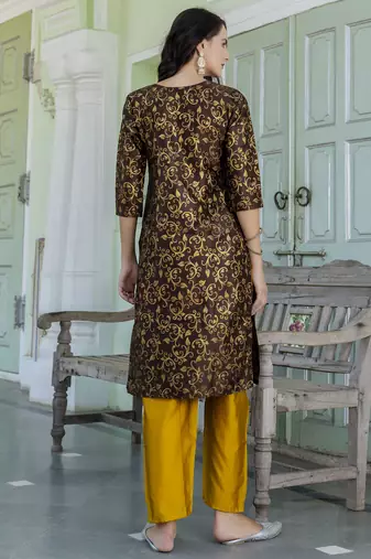 Vredevogel women's cotton silk jacquard kurta pant set with banarasi woven self designed dupatta