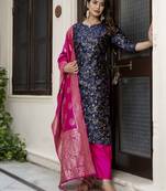 Vredevogel women's cotton silk jacquard kurta pant set with banarasi woven self designed dupatta