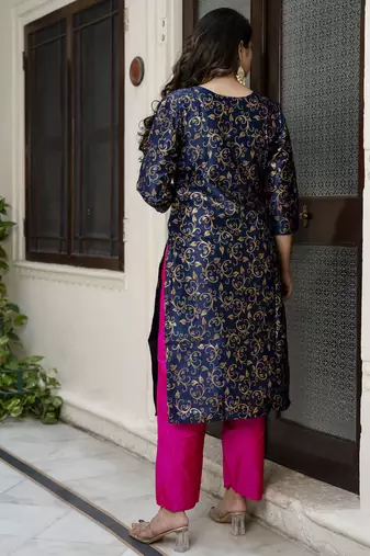 Vredevogel women's cotton silk jacquard kurta pant set with banarasi woven self designed dupatta
