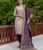 Vredevogel women's cotton silk jacquard kurta pant set with banarasi woven self designed dupatta