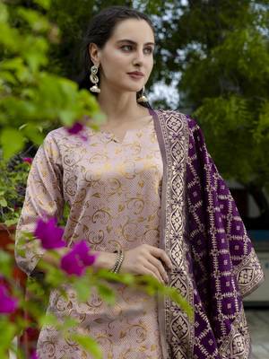 Vredevogel women's cotton silk jacquard kurta pant set with banarasi woven self designed dupatta 3