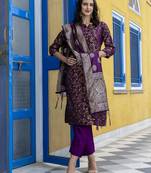 Vredevogel women's cotton silk jacquard kurta pant set with banarasi woven self designed dupatta