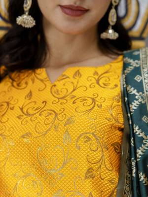 Vredevogel women's cotton silk jacquard kurta pant set with banarasi woven self designed dupatta 4