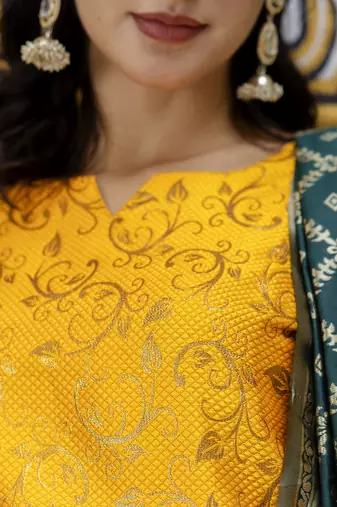 Vredevogel women's cotton silk jacquard kurta pant set with banarasi woven self designed dupatta