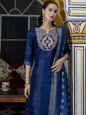 Vredevogel women's cotton silk blend embroidered kurta pant with viscose print dupatta set 2