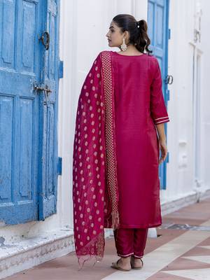 Vredevogel women's cotton silk blend embroidered kurta pant with viscose print dupatta set 2
