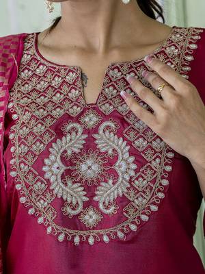 Vredevogel women's cotton silk blend embroidered kurta pant with viscose print dupatta set 4
