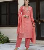 Vredevogel women's chanderi modal butti kurta with trouser pant & embroidered chanderi dupatta set