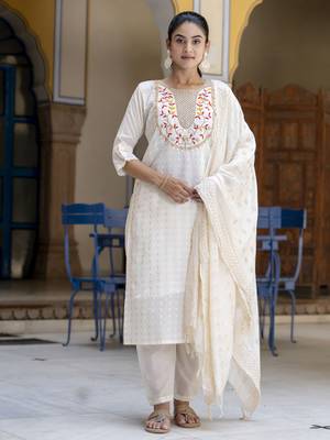 Vredevogel women's chanderi modal butti kurta with trouser pant & embroidered chanderi dupatta set 1