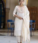 Vredevogel women's chanderi modal butti kurta with trouser pant & embroidered chanderi dupatta set