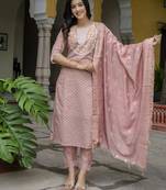 Vredevogel women's chanderi modal butti kurta with trouser pant & embroidered chanderi dupatta set