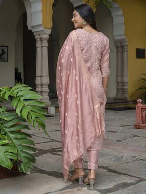 Vredevogel women's chanderi modal butti kurta with trouser pant & embroidered chanderi dupatta set 2