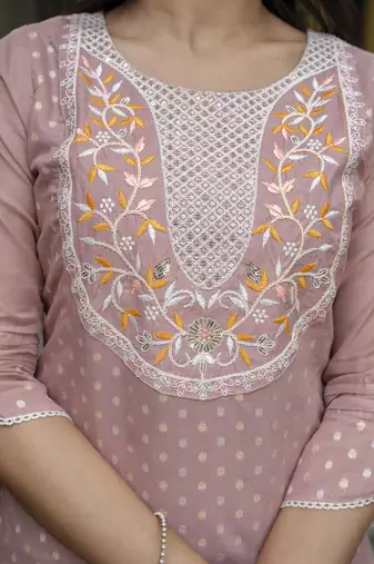 Vredevogel women's chanderi modal butti kurta with trouser pant & embroidered chanderi dupatta set