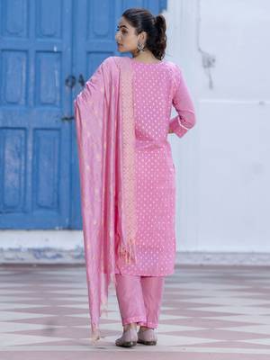 Vredevogel women's chanderi modal butti kurta with trouser pant & embroidered chanderi dupatta set 2